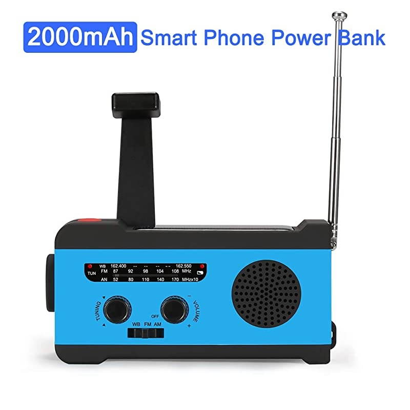 Solar Hand Crank NOAA Weather Radio, Emergency Radio with LED Flashlight and 2000mAh Portable Smart Phone Charger