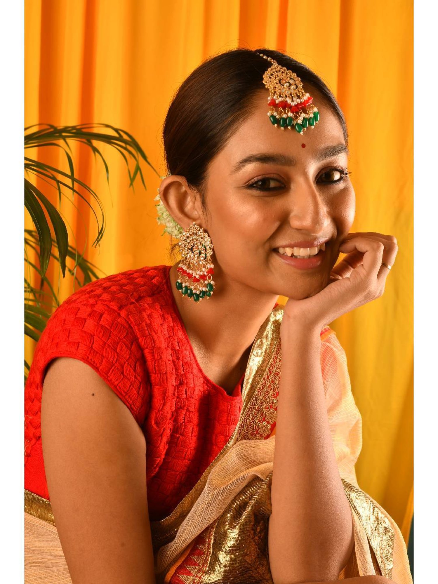 Jewelz Multi Color Fastive Season Earring and Maang Tikka for womens & Girls