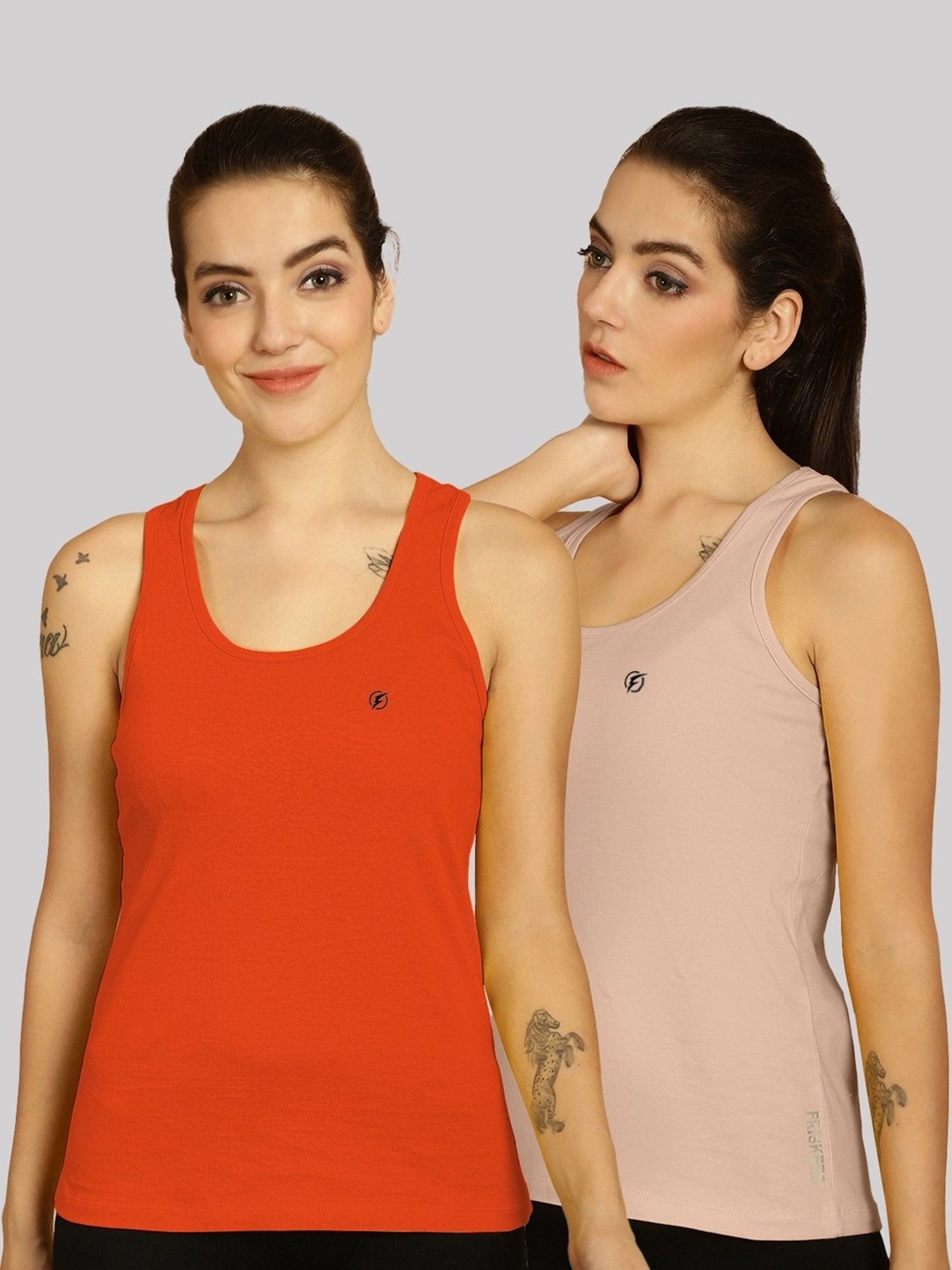 Friskers Orange & Pink Cotton Sports Tank Top - Pack Of 2