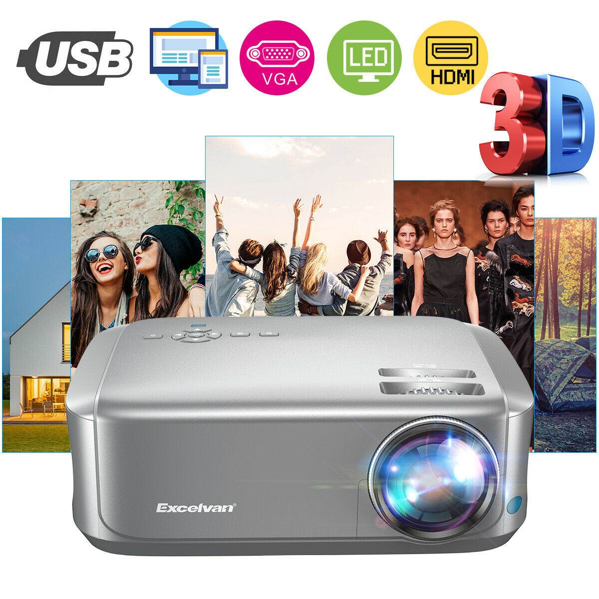 Excelvan Home Theater Projector Home Cinema 7000 Lumens 3D 1080P Videos VGA USB