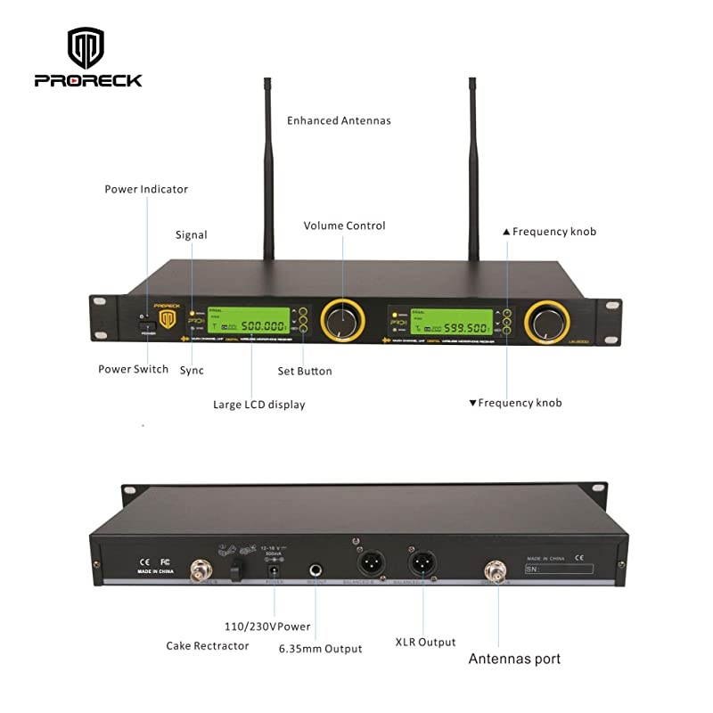 UK2000 UHF 2 Channel Wireless Microphone System with Two Handheld Microphone with FCC Certification Perfect for PartyWeddingChurchConferenceSpeech 200 Selectable Frequencies