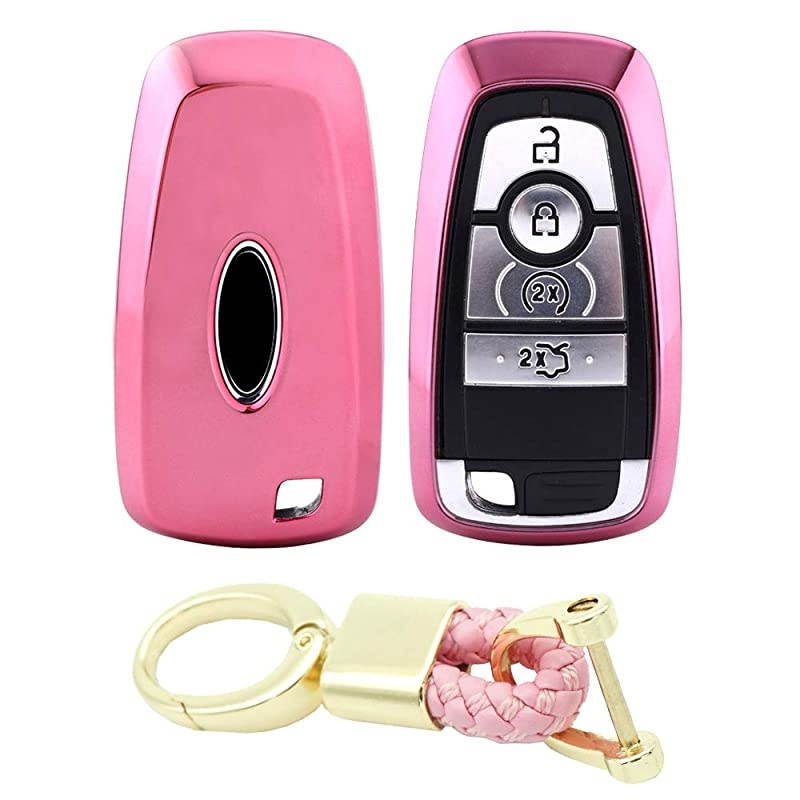 TM 3 4 5 Buttons TPU Smart keyless Entry Remote Key Fob case Cover Keychain for 2017 2018 2019 2020 Ford Mustang Explorer Edge Fusion Mondeo F150 F250 F350 F450 F550 Pink