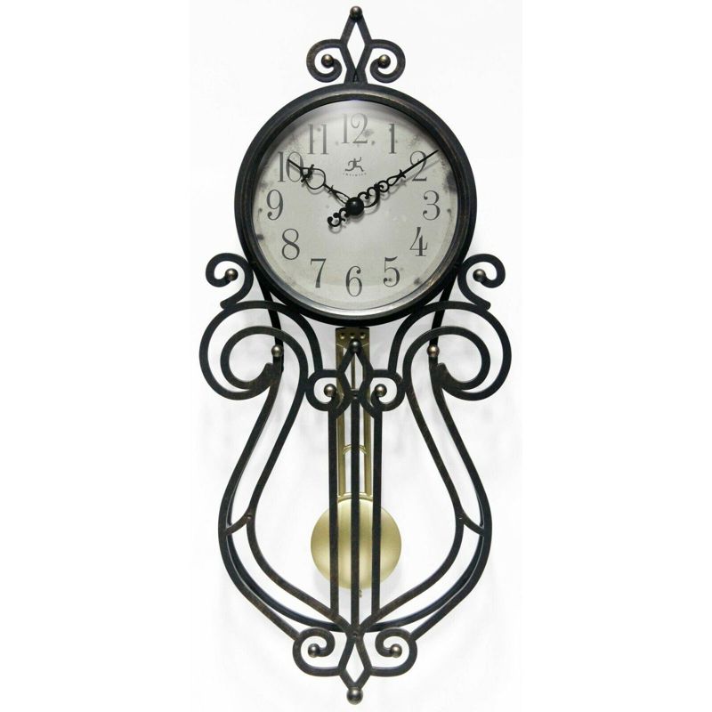 Infinity Instruments 20068AG-4420 Rustic Farmhouse Decorative 20 x 9 Inch Quartz Battery Powered Pendulum Wall Clock, Antique Black