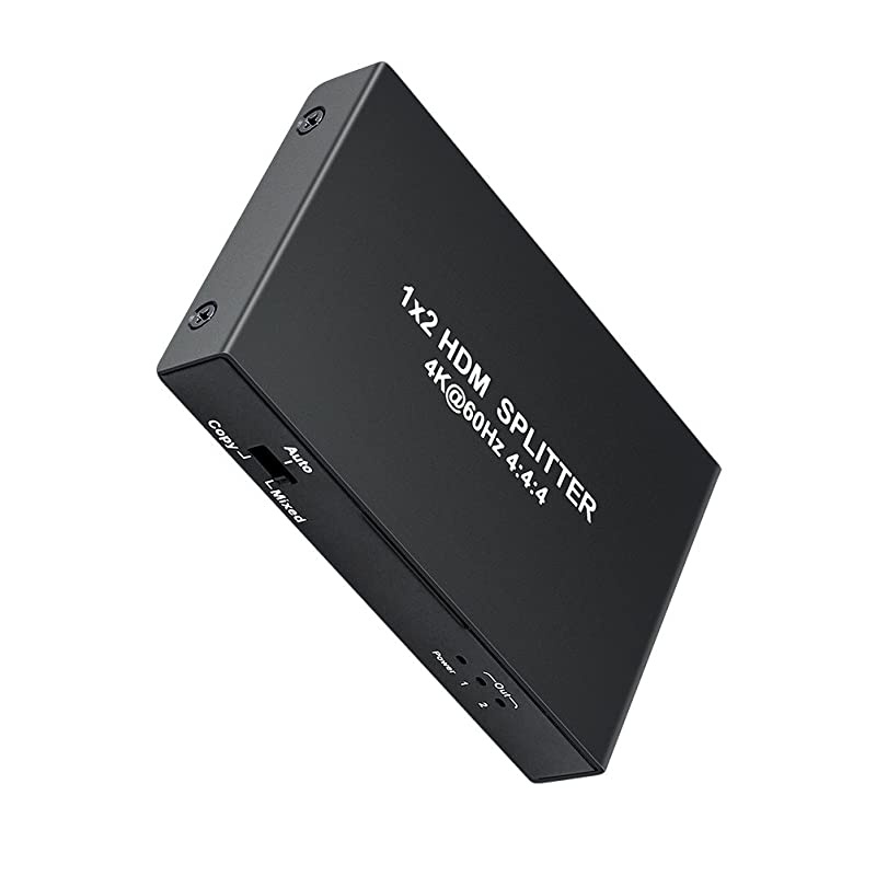 1x2 HDMI Splitter 4K 60hz 4:4:4 HDR 18Gbps HDCP 2.2 EDID 3D 1 in 2 Out HDMI 2.0 Port for Duplicate Dual Monitor Sharing Screen UHD Video