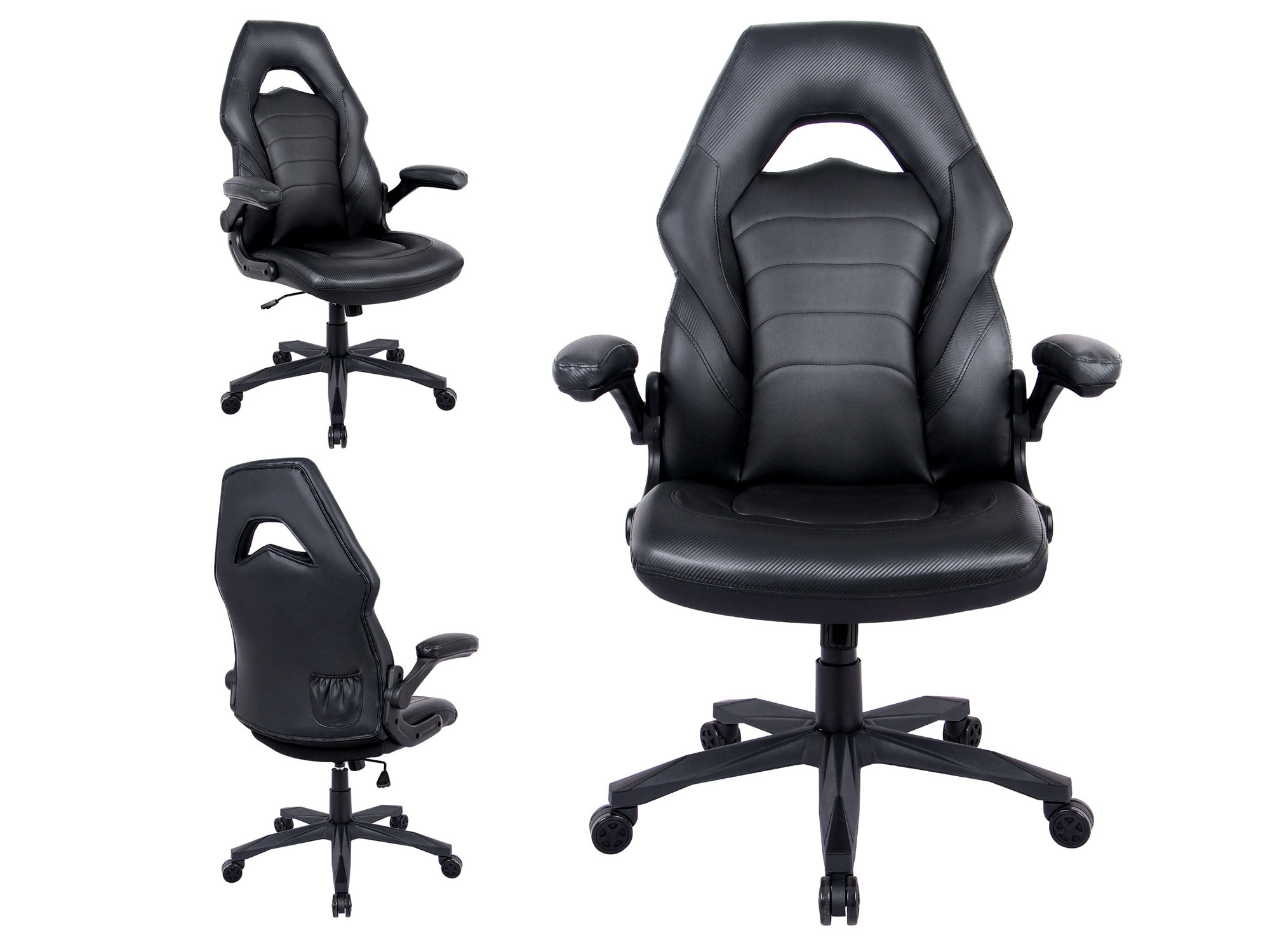 RIMIKING Bonded Leather Racing Ergonomic Gaming Chair Executive Computer Desk Office Chair with Height Adjustable 360&deg;Swivel Flip-up Arms Lumbar Support