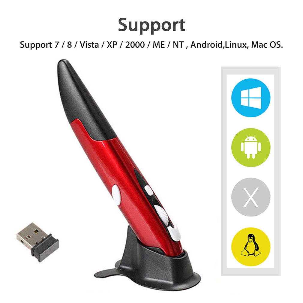 Red 2.4G USB Portable Handheld Wireless Optical Trackball Pen Mouse Laptop PC