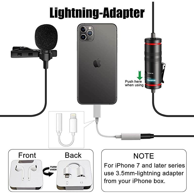 Microphone for iPhone, Camera, Metal Body Lapel Microphone, Professional Omnidirectional Lapel Mic, Video Recording for YouTube, Conference, Vlogging