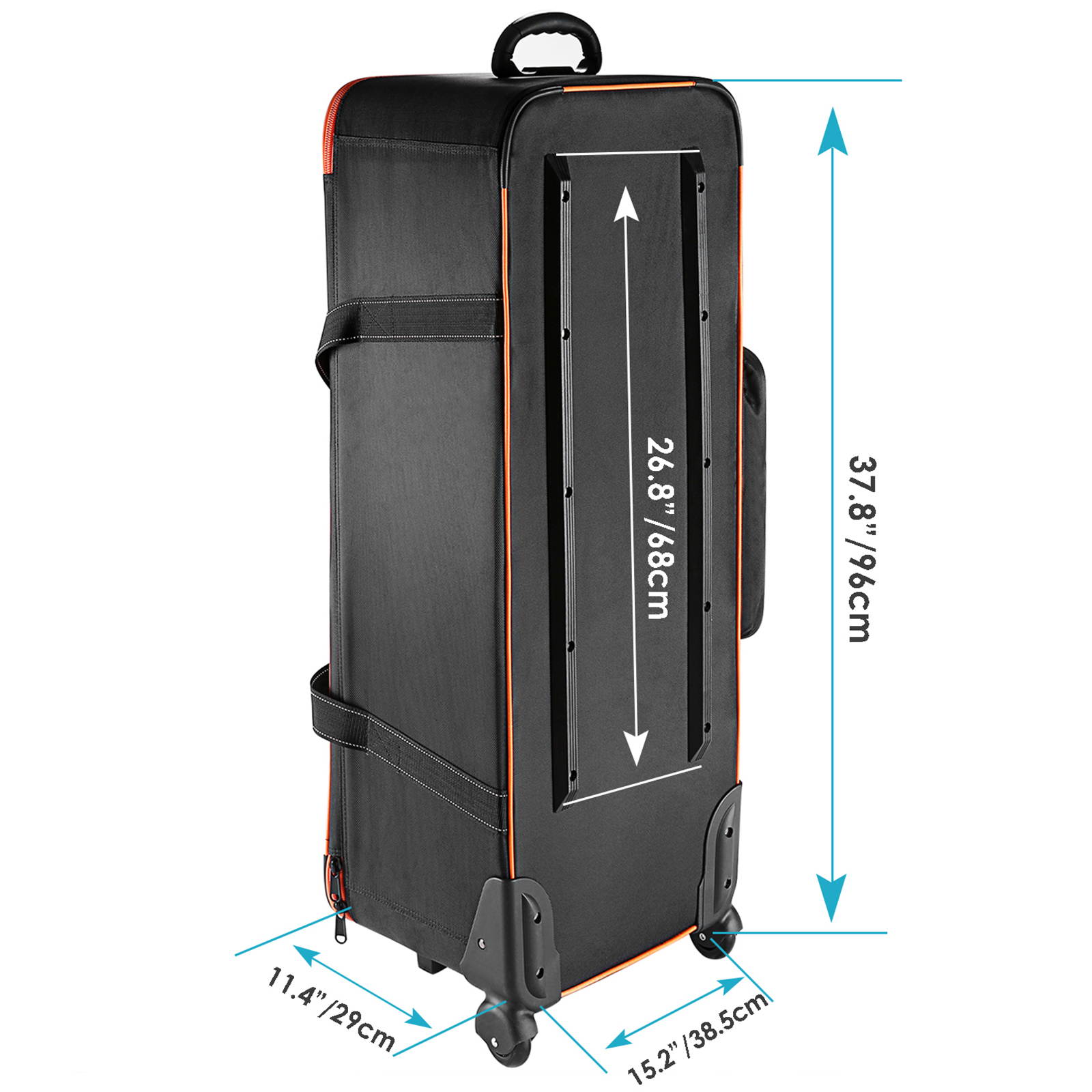 Neewer Photo Studio Equipment Trolley Carry Bag 38"x15"x11"/96x39x29cm with Straps Padded Compartment Wheel, Handle for Light Stand, Tripod, Strobe Light, Umbrella, Photo Studio and Other Accessories