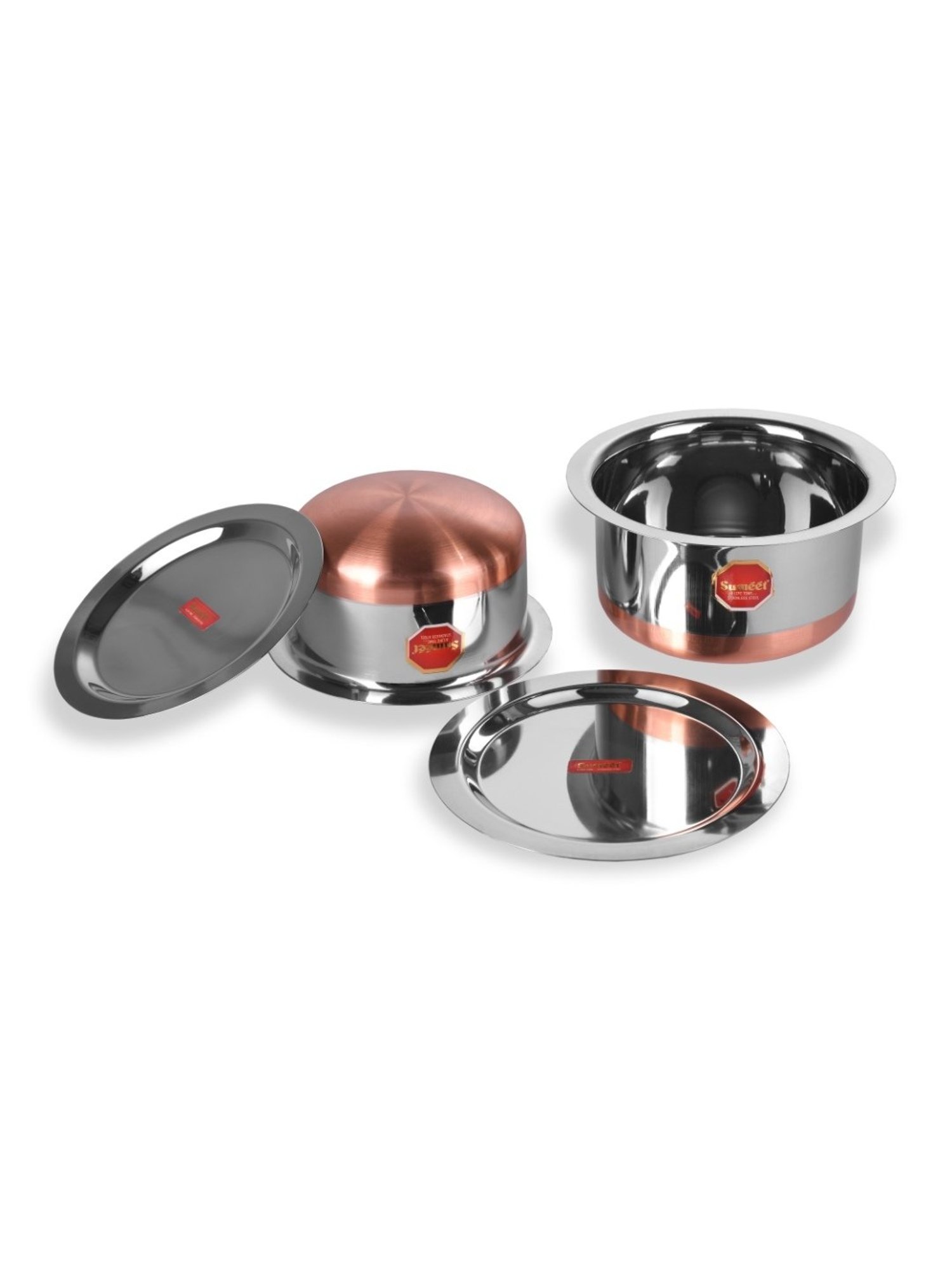 Sumeet S.S.Copper Bottom Cookware/Container/Tope Set Of 2Pc With Lids(No. 11-1.4 Ltr, No. 12-1.9Ltr)