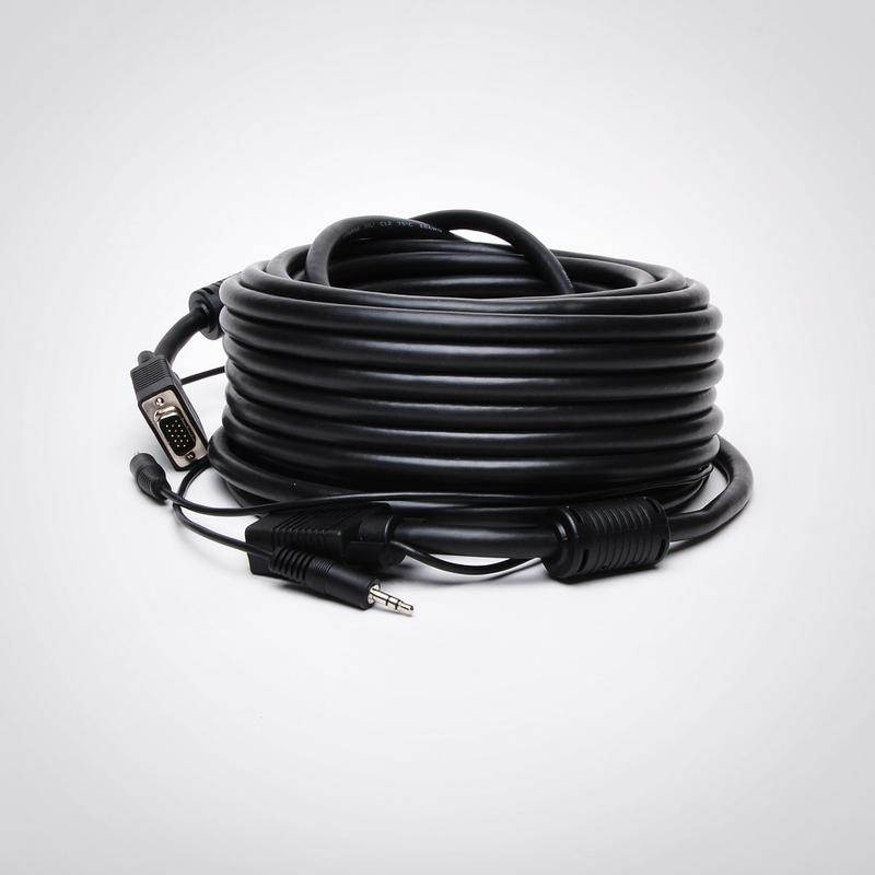 FireFold VGA-3.5MM-100MM-BLK SVGA Cable with 3.5mm Audio - Double Shielded - 100ft - projectors, flat-screen monitors, KVM switches with audio, speakers or a microphone