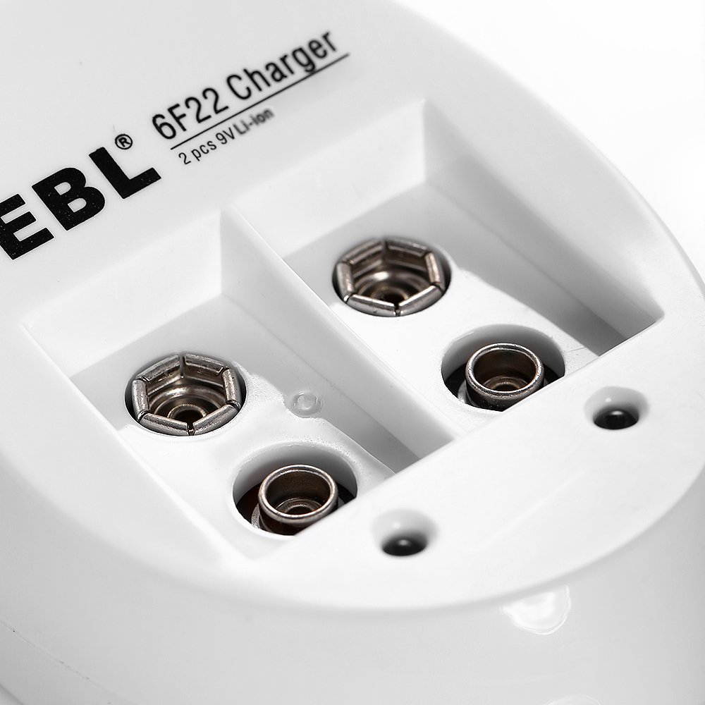 EBL 4 Pack 6F22 600mAh 9V Rechargeable Batteries+ Battery Charger for Li-ion NI-MH NI-CD Replacement Battery