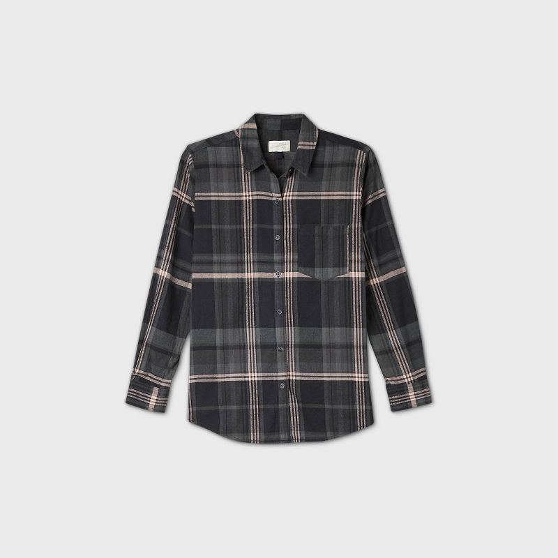 Women's Plaid Long Sleeve Button-Down Shirt - Universal Thread™ Charcoal Gray M