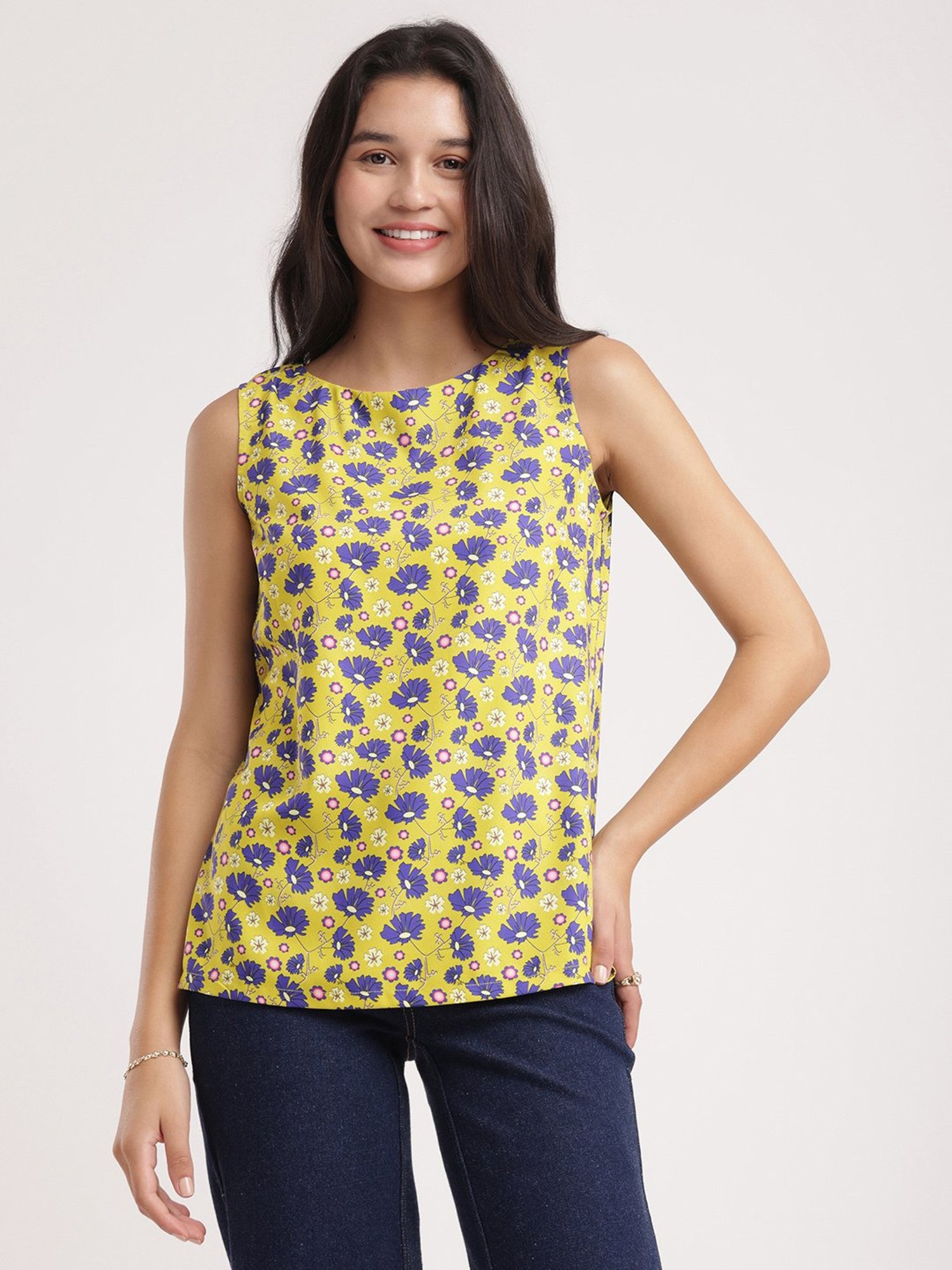 Fablestreet Yellow Floral Print Top
