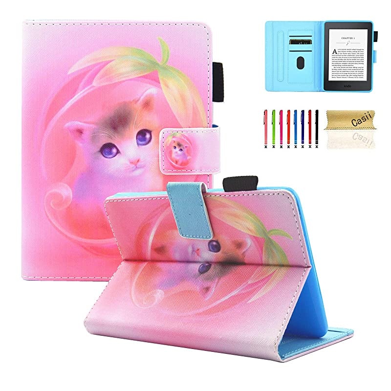 Kindle Paperwhite Case,  Ultra Thin Lightweight Folio Stand Smart Magnetic Cover with Card Slots [Auto Sleep/Wake] for 6.0"  Kindle E-Reader (Fit 2012/2013/2015/2016/2018 Version), Pink Cat