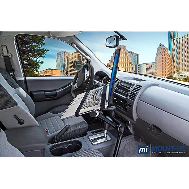 MI-7410 Car Laptop Mount Full Motion, Rotating, Adjustable Height, Under Car Seat Notebook Stand Fits 12 to 15.4 Inch Screen Sizes, 9 Lbs Capacity, Full Motion with Lockable Joints