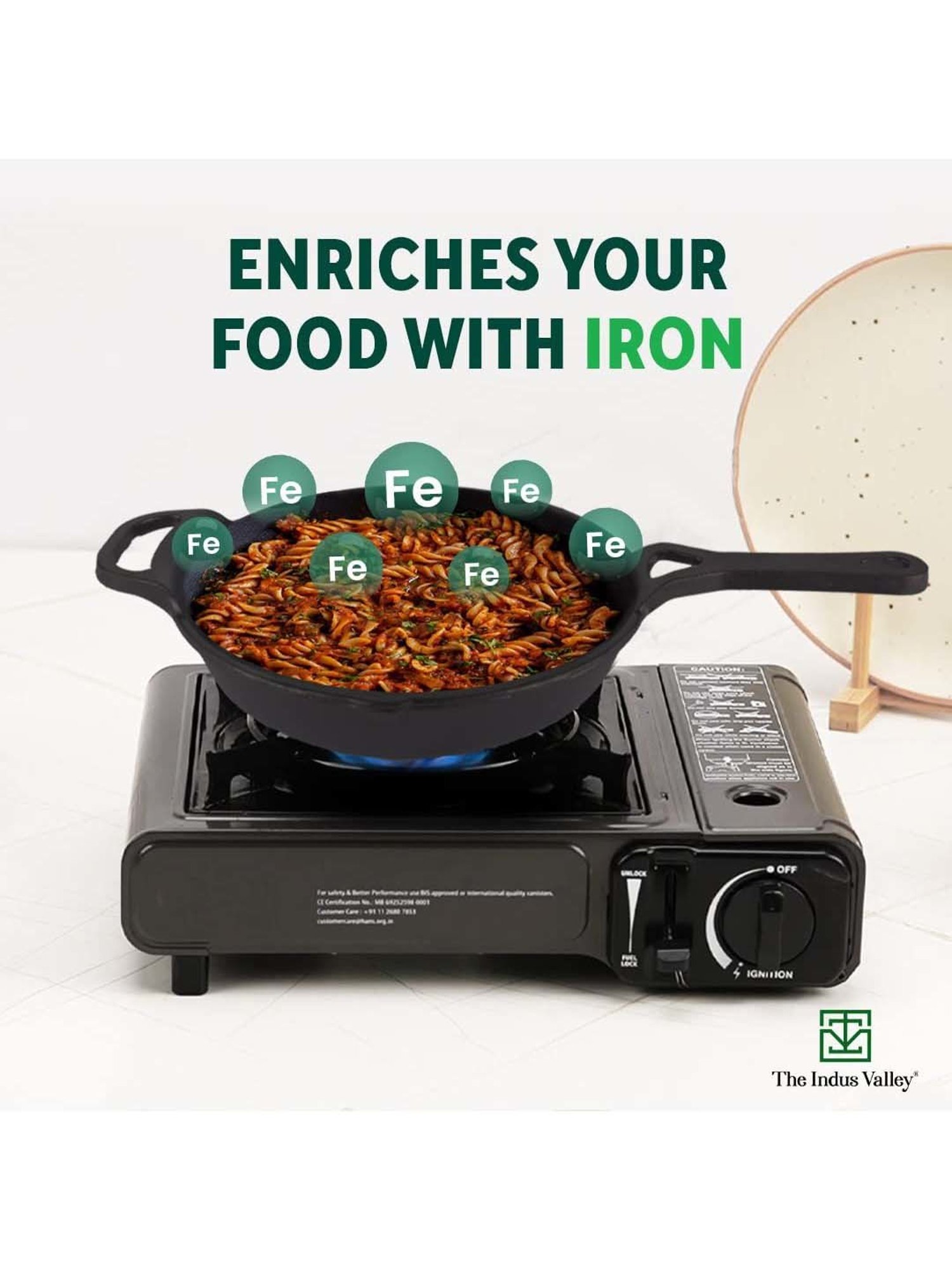 The Indus Valley Black Cast Iron 25.4 cm Fry Skillet With Long Handle (1.8 L)