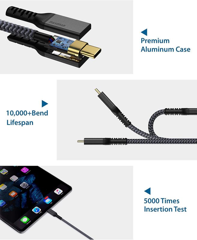 USB4 Cable Compatible for Thunderbolt 3 4Ft/40Gbps/5K/100W Maxonar USB4 Cable 20V/5A Supports Single 5K 60hz or 2X 4K 60hz Monitor External SSD eGpu (External Gpu) USB-C Docking Station (1.2M)