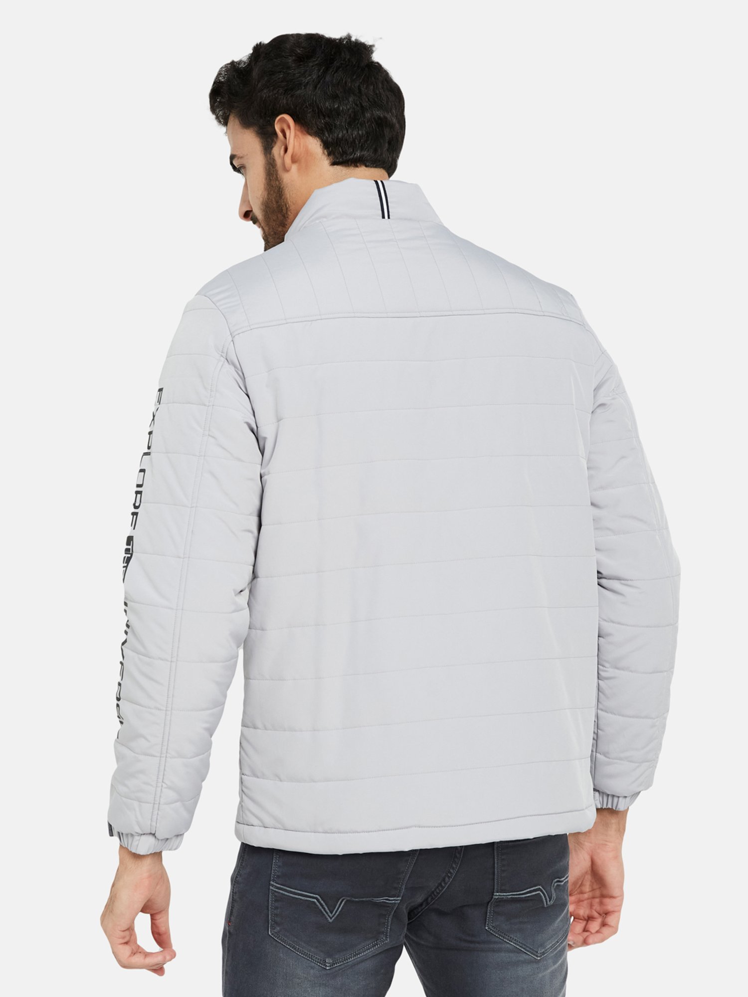METTLE Light Grey Regular Fit Mock Collar Jacket