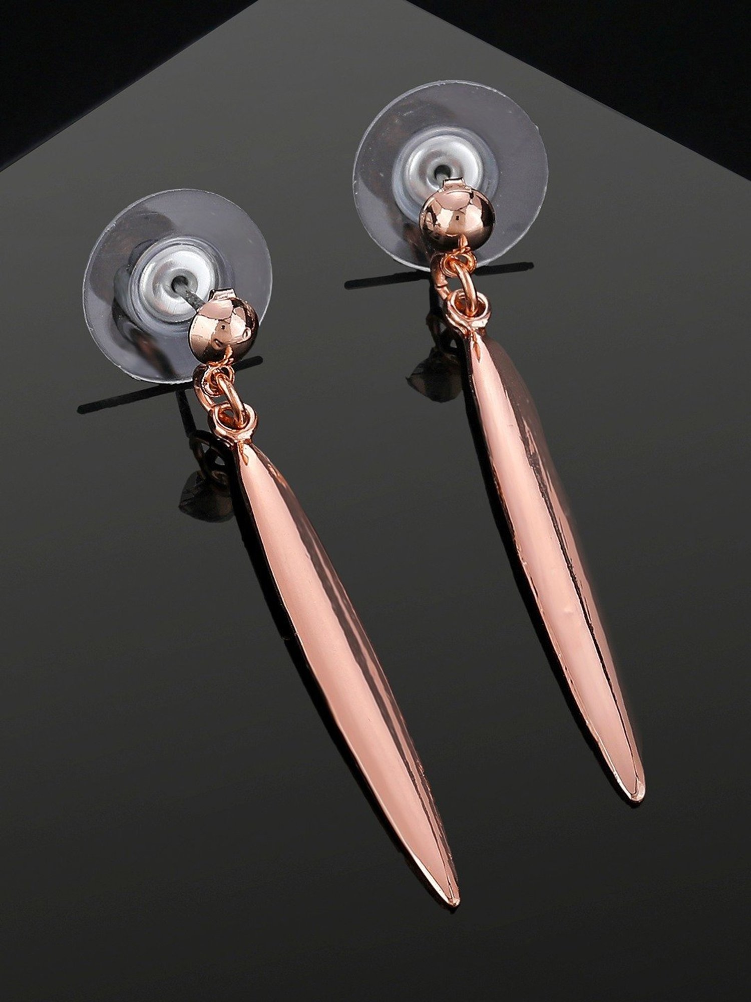 Estele Rose Gold-Plated Cone Designer Dangler Earrings