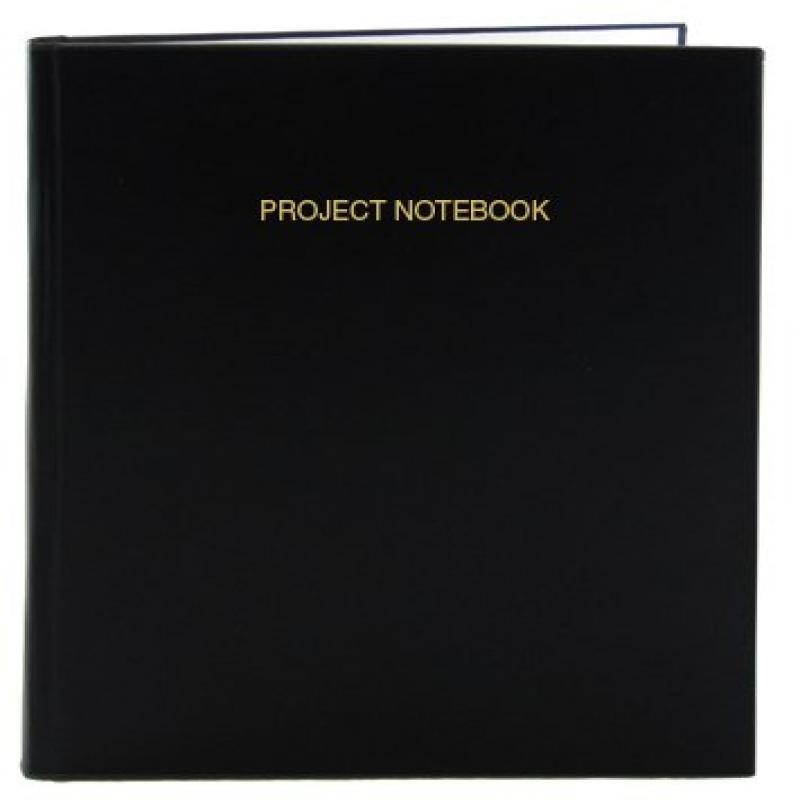 BookFactoryA&reg; Black Project Notebook - 96 Pages (.25" Ruled Format), 8" x 10", Black Imitation Leather Cover, Smyth Sewn Hardbound (LIRPE-096-SLR-A-LKT8)