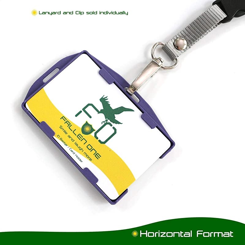 2 Pack -  Hard Plastic Id Card Holder - Black Badge Holders for Lanyard, Horizontal and Vertical Dual-Use, Double Sided, Hold 2 Cards