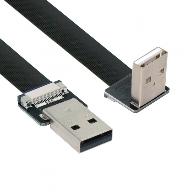 CY 0.5M Down Angled USB 2.0 Type-A Male to Type-A Male Data Flat Slim FPC Cable 90 Degree for FPV & Disk & Scanner & Printer