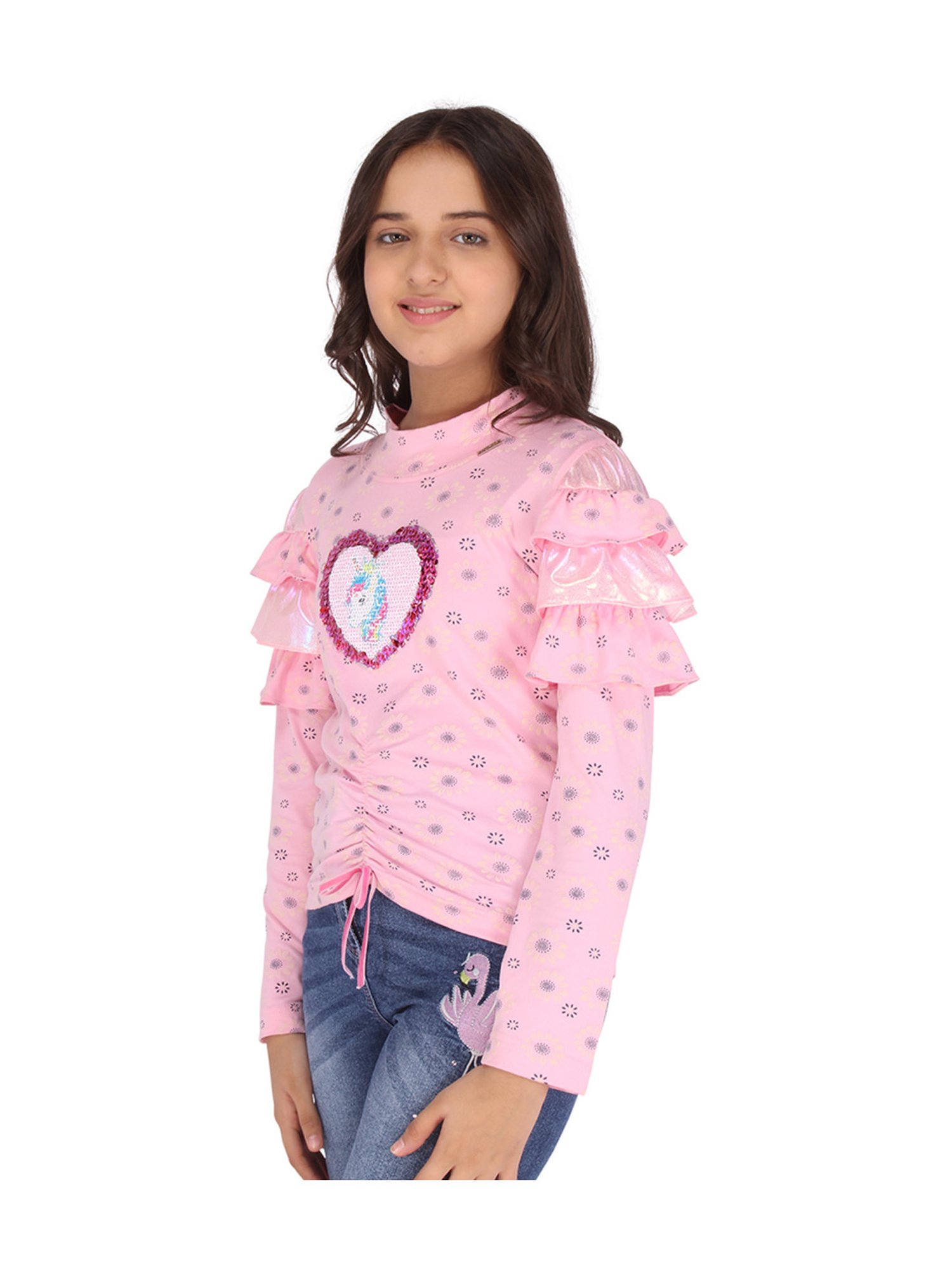 Cutecumber Kids Pink Embellished Full Sleeves Top