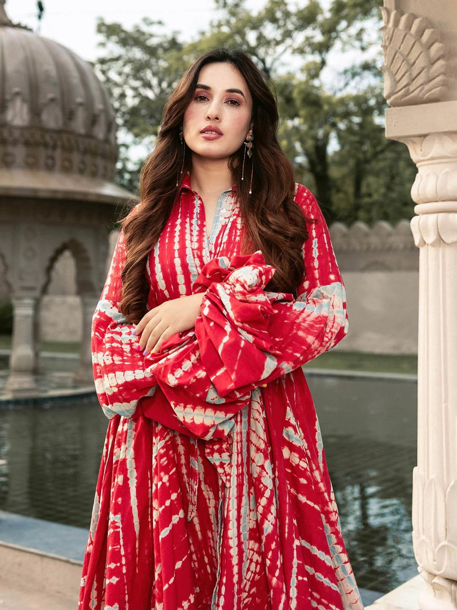 AACHHO Red Surkh Shibori Cotton Dress