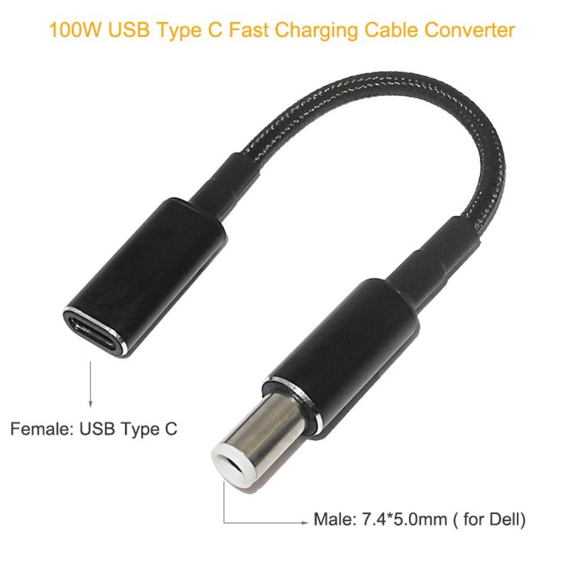 100W USB-C Type C Female to 7.4x5.0mm PD Charger Power Cable for Dell 90W or below Laptops