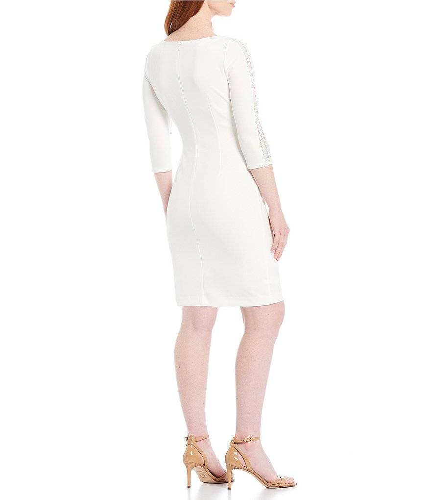 Jkara Petite Size V-Neck 3/4 Sleeve Beaded Bodice Gown