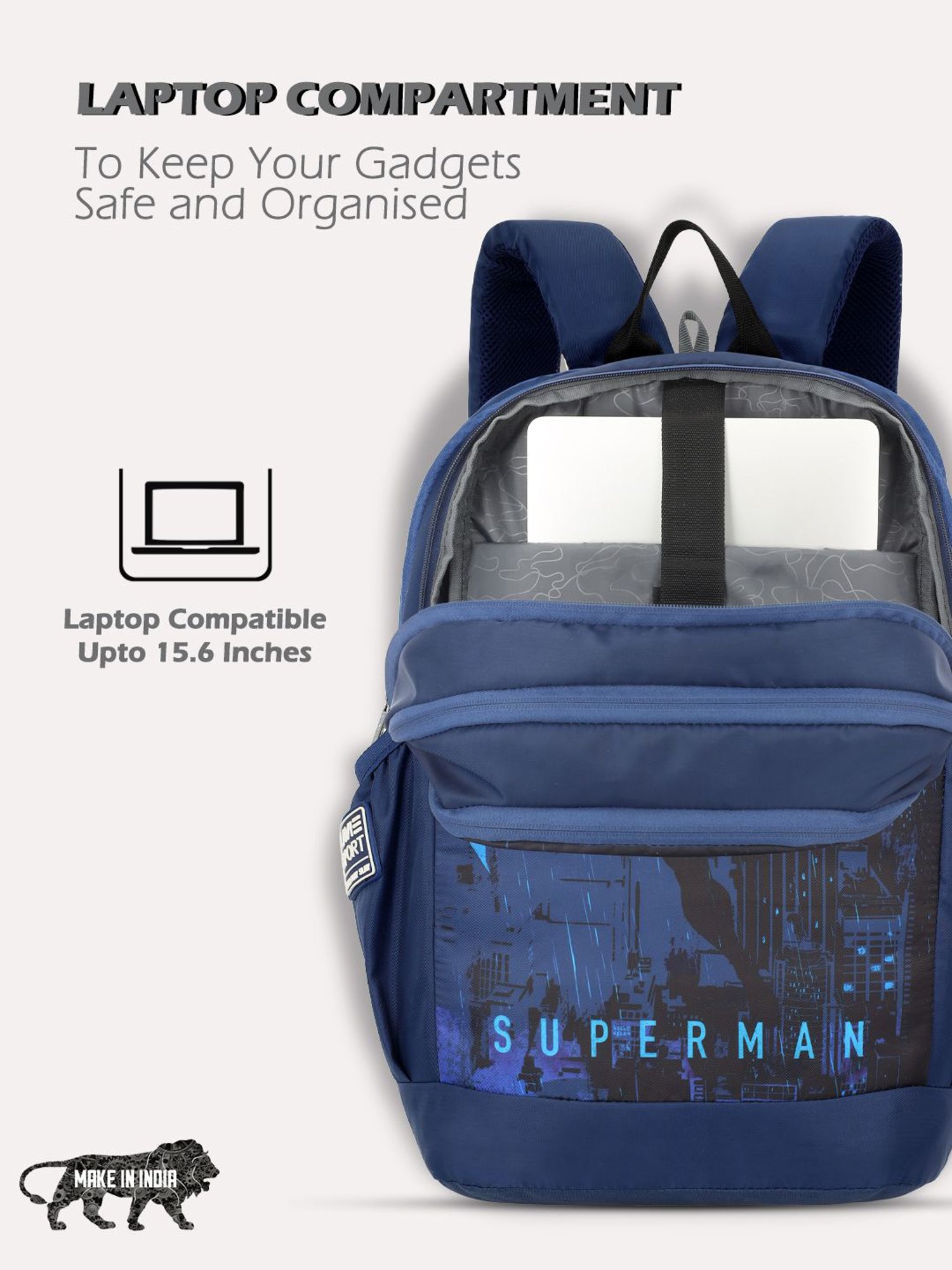 Lavie Sport Superman 33L College Laptop Backpack For Boys & Girls (Navy)