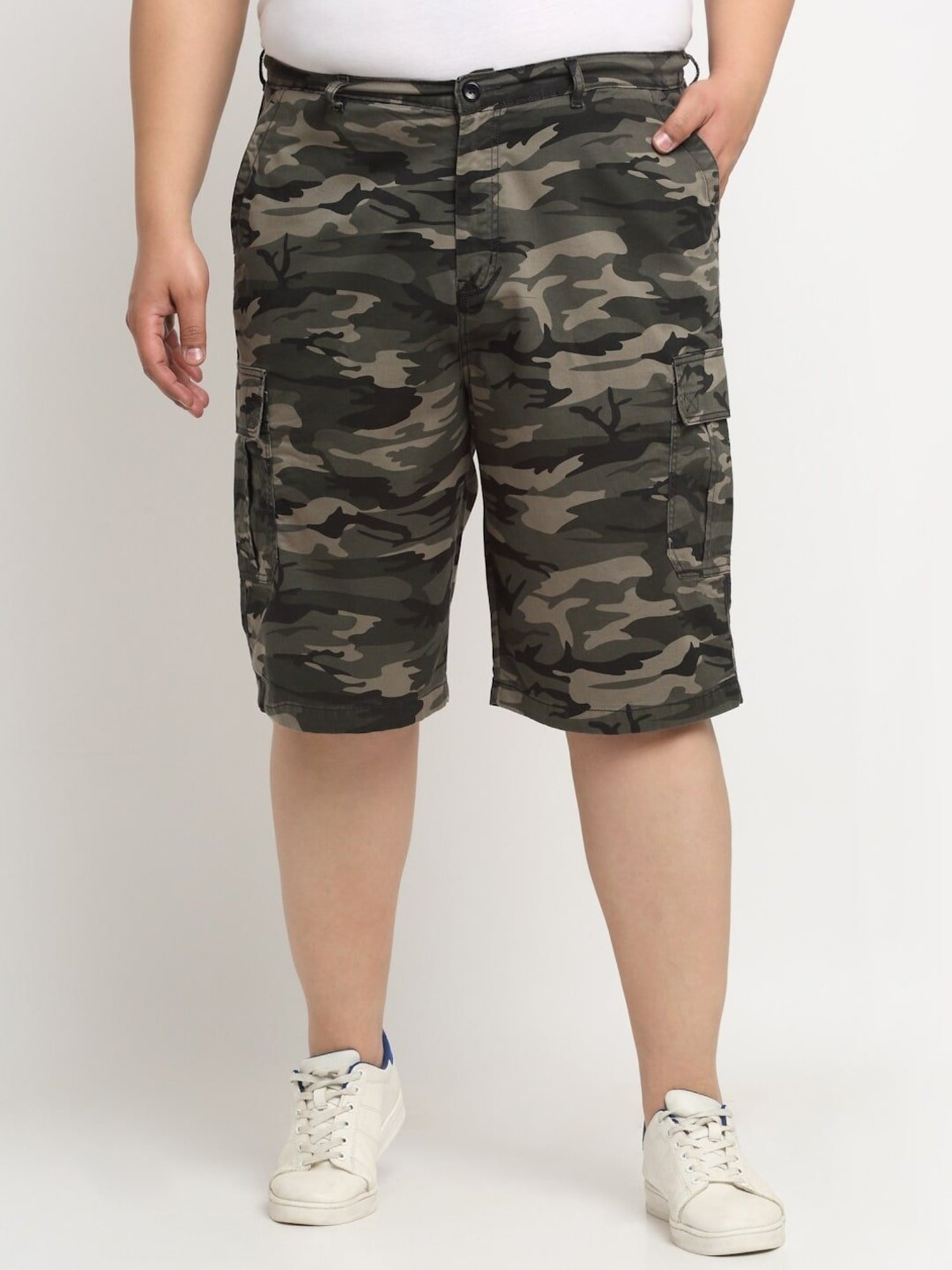 Melon by PlusS Green Cotton Regular Fit Camouflage Plus Size Capris