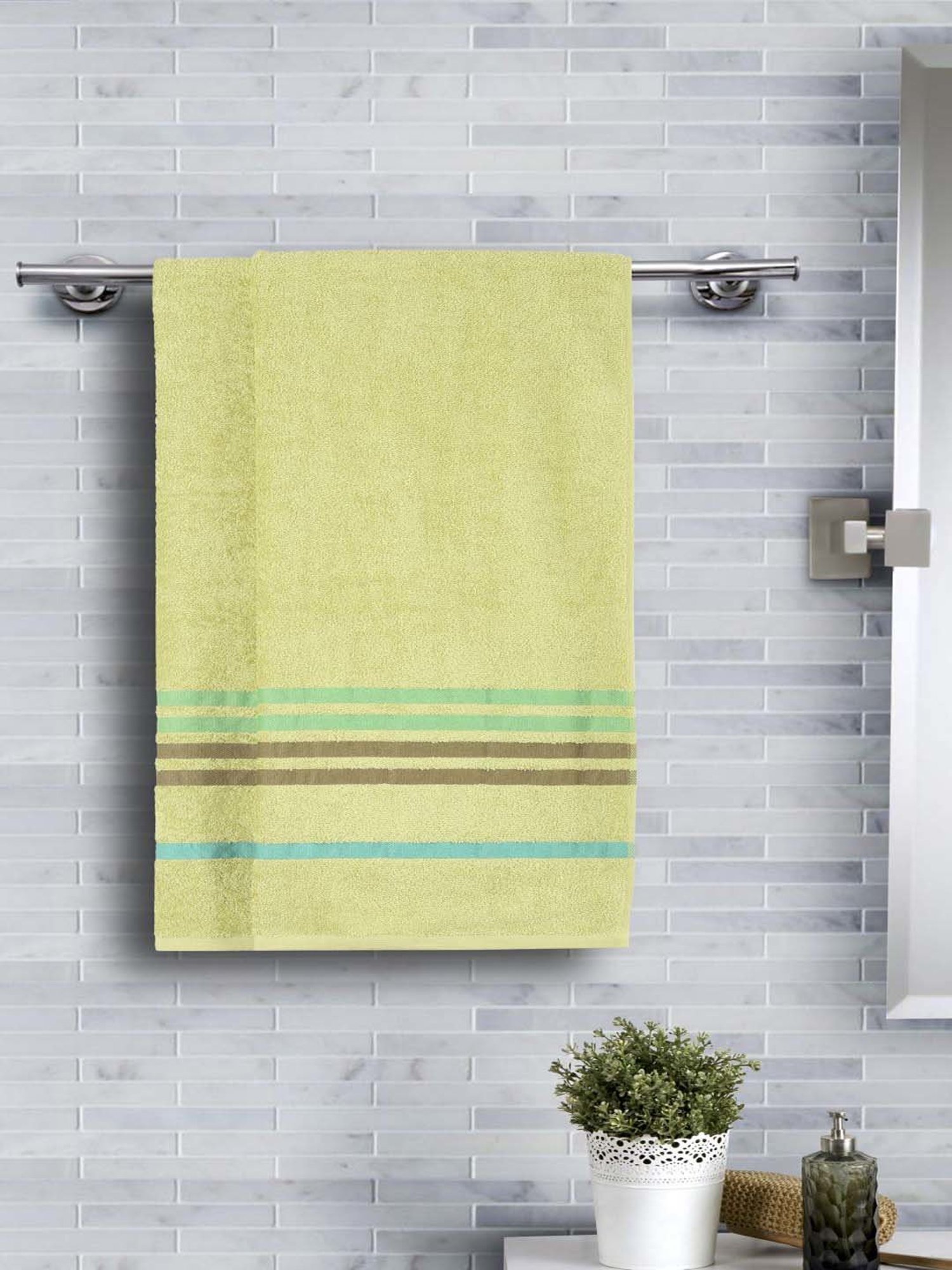 Maspar Astor Supersoft Lime Green Cotton 450 GSM Bath Towels - Set of 2