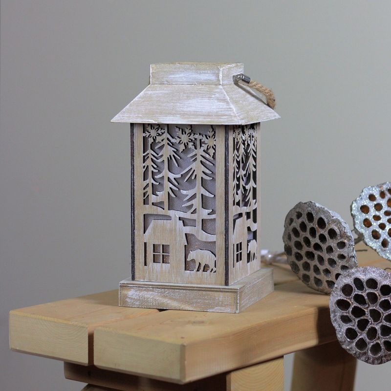 Diva At Home 9.5" Lighted Wooden Bear Silhouette Lantern Christmas Decoration