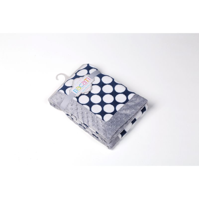 Bacati - Elephants Blue/grey Blanket Navy Dots with Grey Border