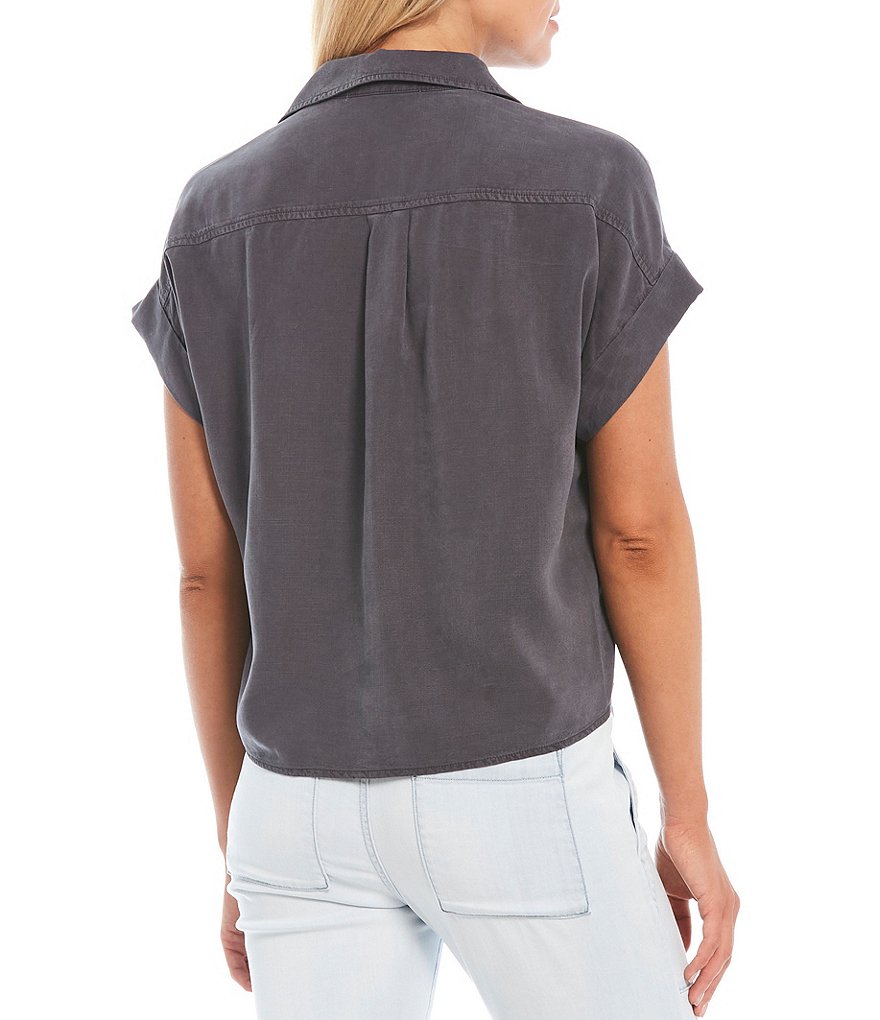 Cloth & Stone Woven Trimmed Short Sleeve Coordinating Tie Front Top