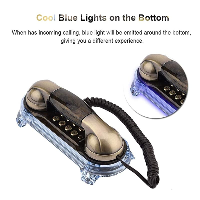 Retro Corded Telephone Fashionable Corded Phone Vintage Telephone Landline Telephone with Bottom Blue Backlight Incoming-Call Flashlight for Home Hotel(Red Copper)