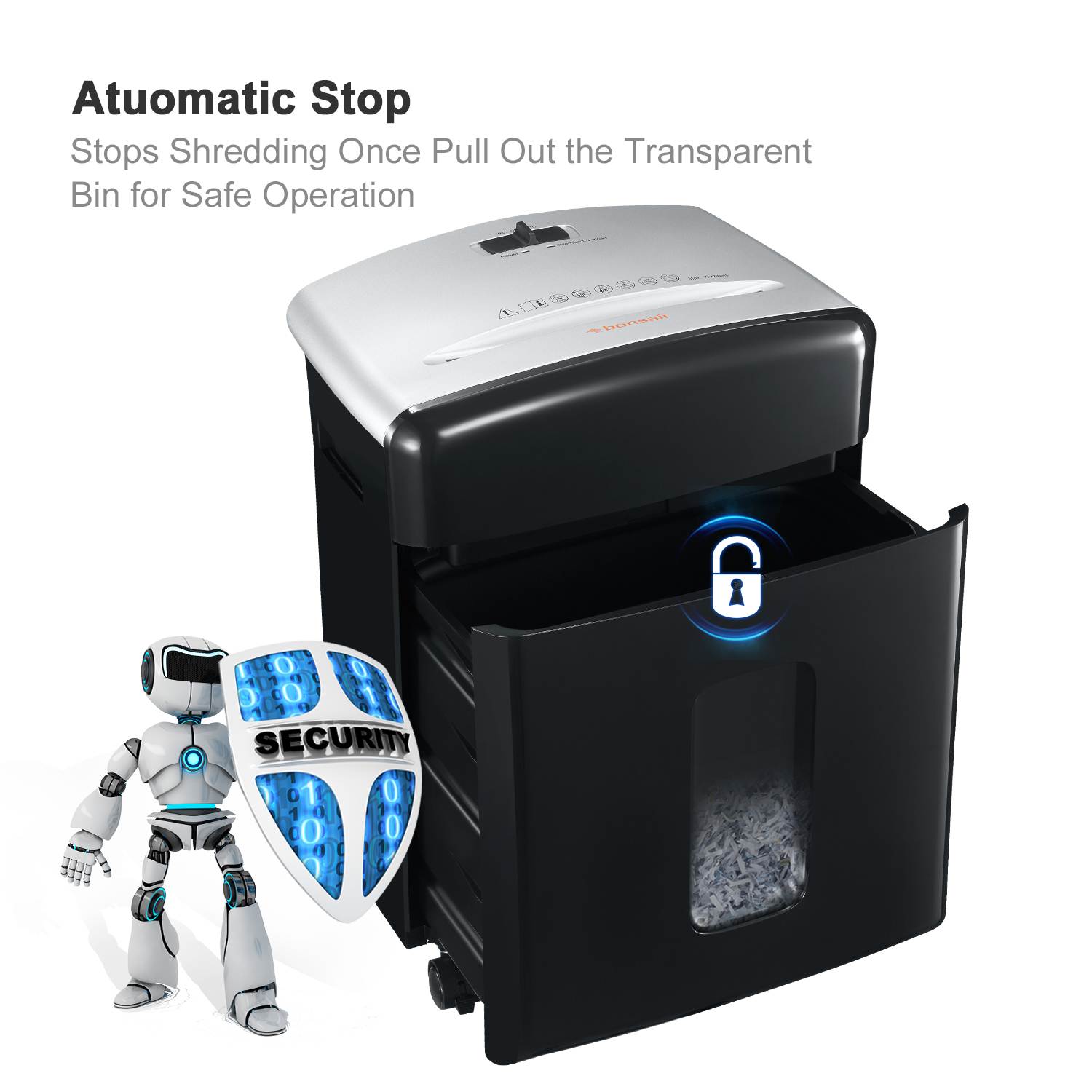 Bonsaii 10-Sheet High-Security Micro-Cut Paper Shredder, Credit Card/Staples/Clips Shredders for Office and Home Use, 3.5-Gallon Pullout Wastebasket with Large Transparent Window (C220-B)