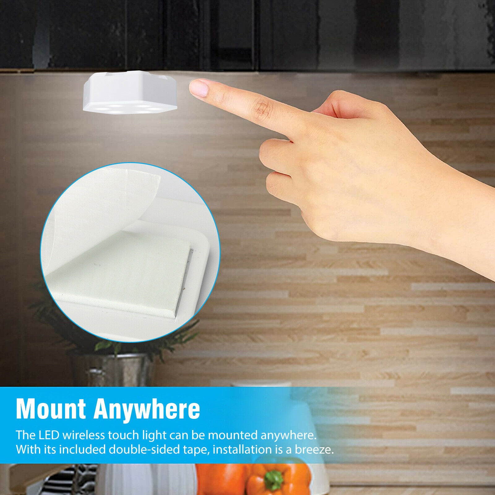 Wireless Stick On Puck LED Tap Light Bright Remote Battery Under Cabinet Closet