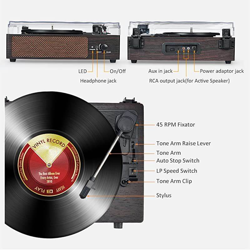 Player Turntable Wireless Portable LP Phonograph with Built in Stereo Speakers 3Speed BeltDrive Turntable Vinyl Player with Speakers