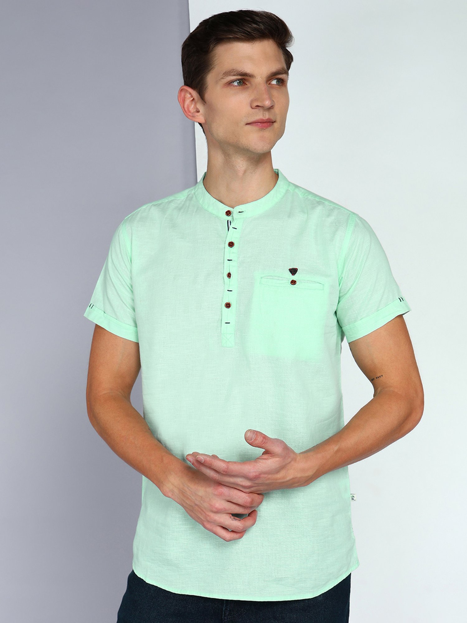 Kuons Avenue Mint Green Slim Fit Short Kurta