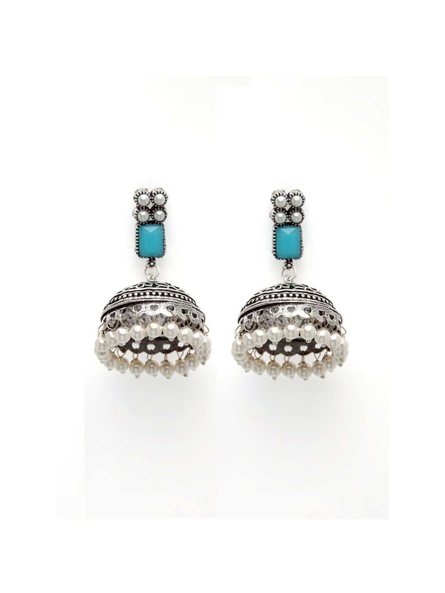 Panash Silver-Plated Oxidised Jhumki Earrings