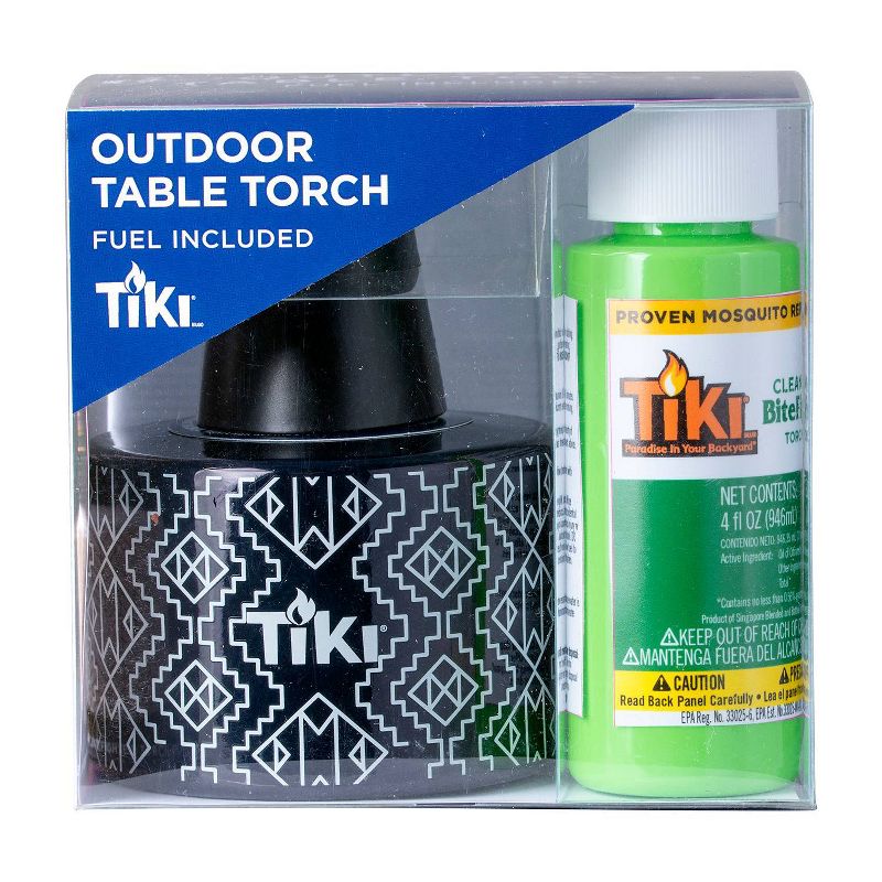 Painted Glass Table Torch & Trial Fuel Set Black Pattern - TIKI