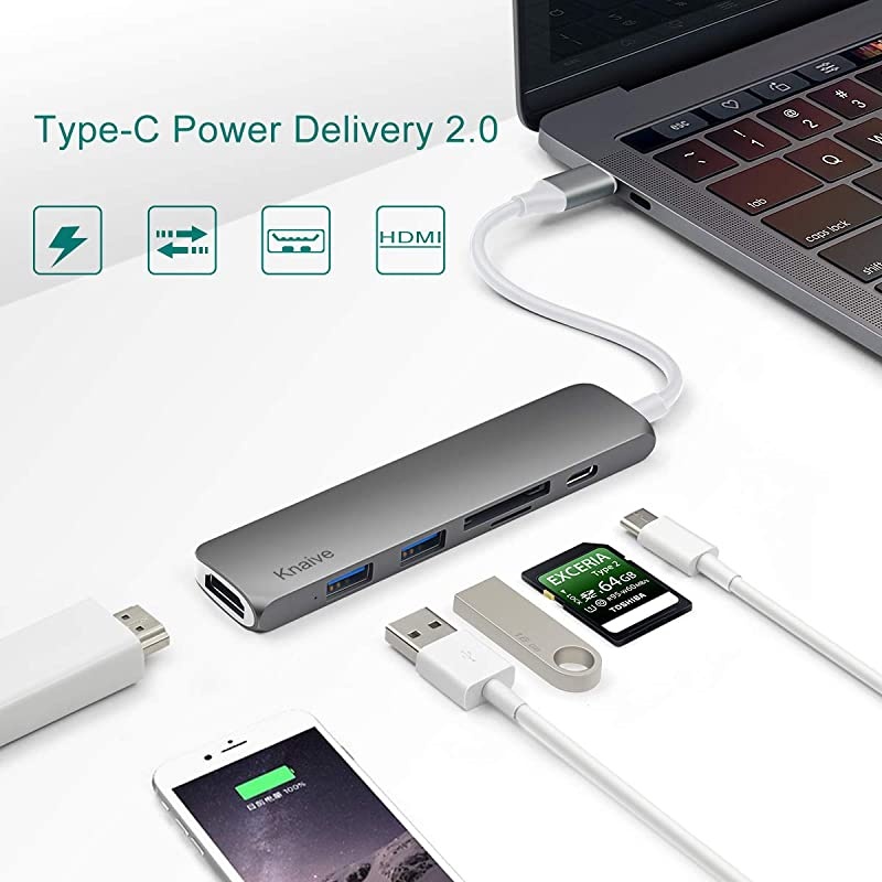 USB C Hub Adapter 6 in 1 USB C Combo Dongle 4K HDMIPD 20USB 30SDTF Card Reader Compatible with MacBook Pro Air and More USBC Device
