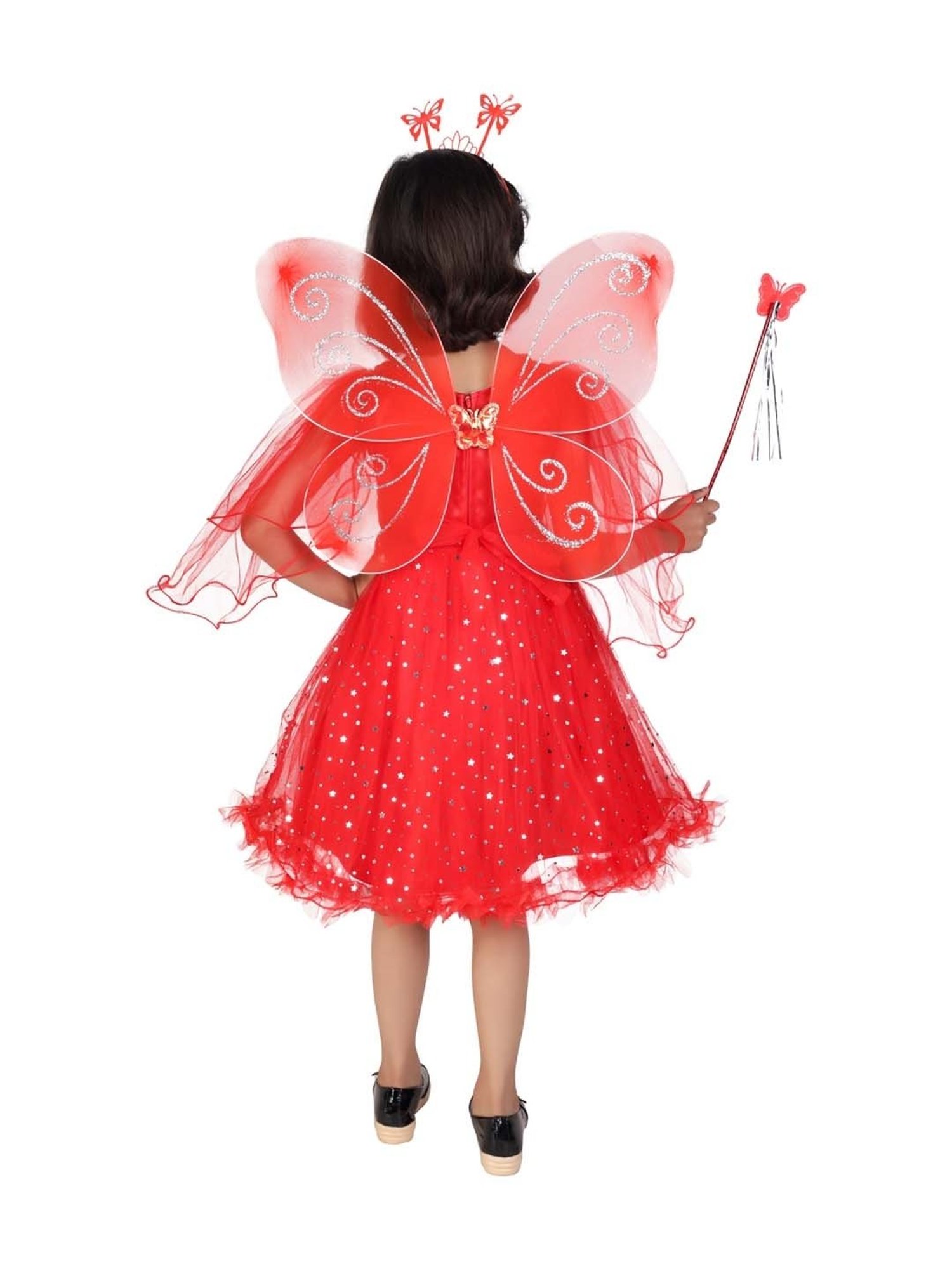 Ahhaaaa Kids Red Cotton Sequence Dress