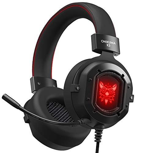 onikuma k3 stereo gaming headset for xbox one, pc, ps4 overear headphones with noise canceling mic, soft breathing earmuffs, led light, mute&volume control for mac laptop tablet smatphone