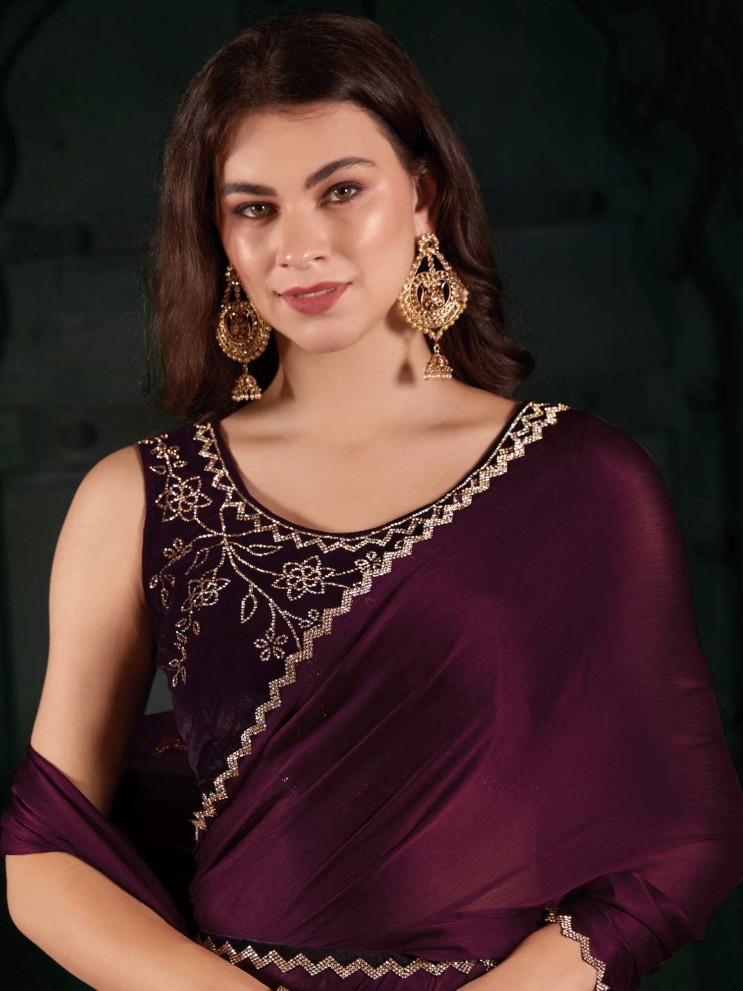 Saree Mall Purple Embellished Saree With Unstitched Blouse