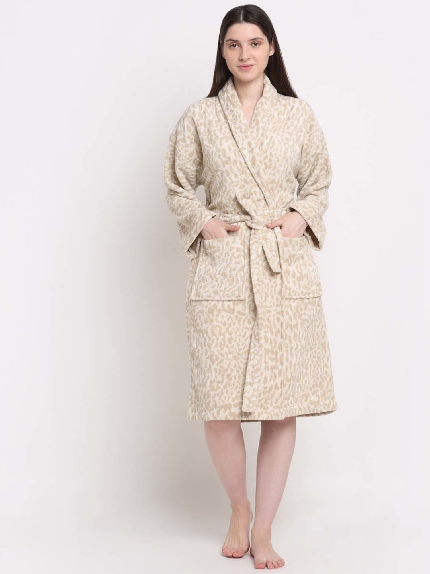 Creeva Everyday Red & Navy 225 GSM Micro Terry Bathrobe with Front Pocket & Kimono Collar