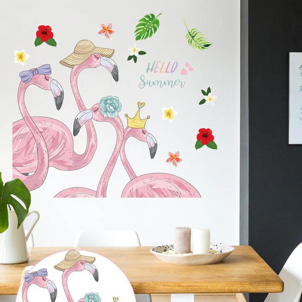 Fashion Hello Summer Pink Flamingos Wall Decals Wall Stickers Decorations for Home Office
