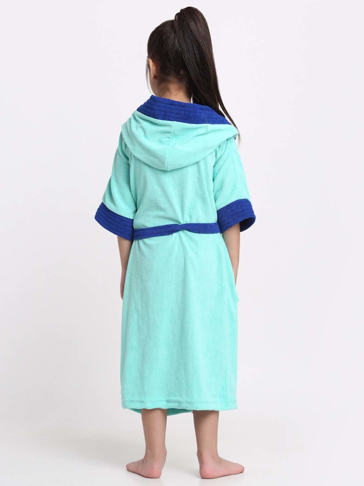 Creeva Melodious Black & Turkish Micro Terry 225 GSM Kids Hooded Bathrobe 4-5 Years With Pocket